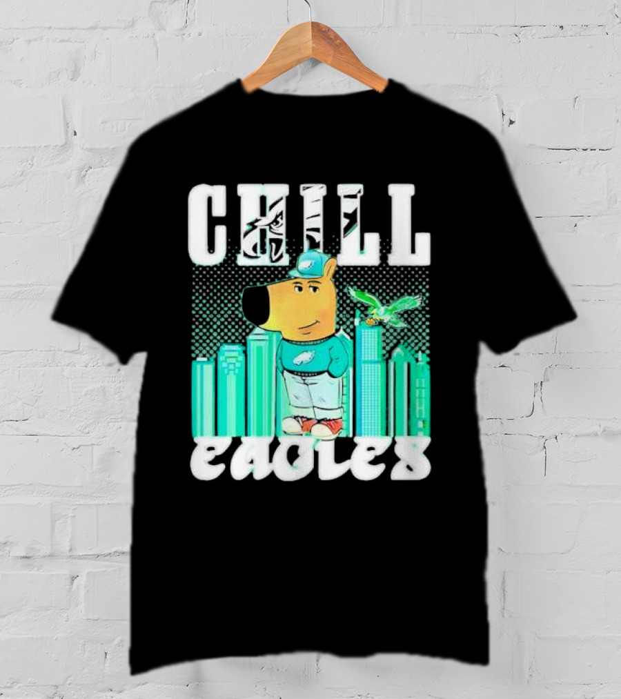 Philadelphia Eagles Chill Character With City Skyline And Cartoon Bird T-Shirt