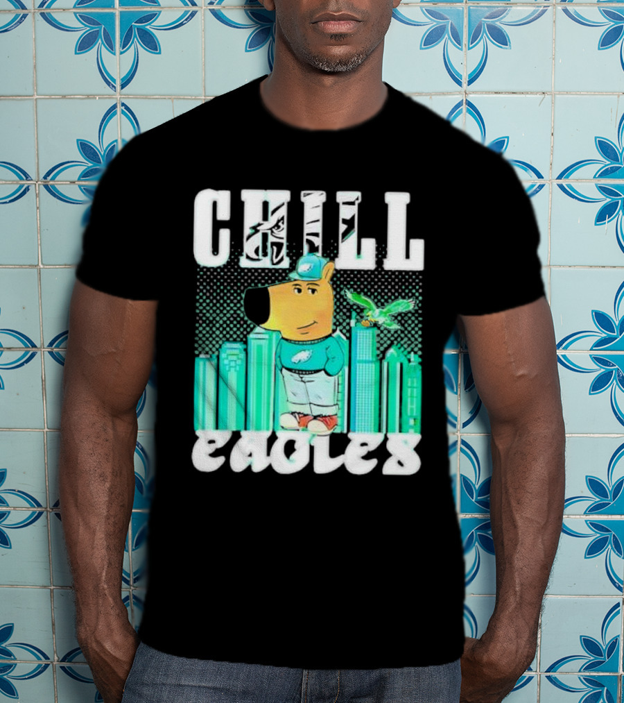 Philadelphia Eagles Chill Character With City Skyline And Cartoon Bird T-Shirt