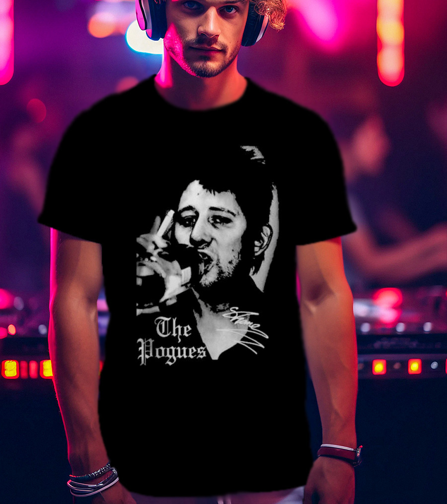 The Pogues Shane MacGowan Smoking Black And White Photo T-Shirt