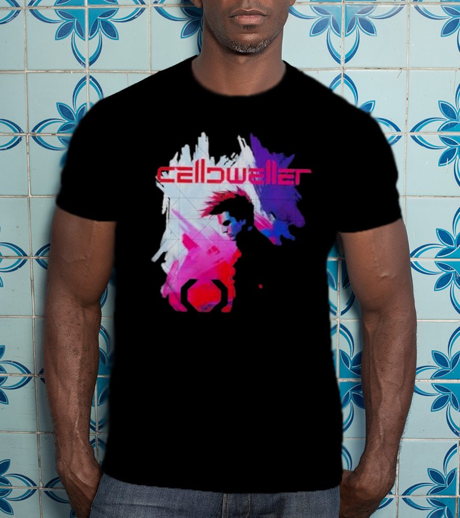 Celldweller The Sentinel Neon Abstract Portrait With Geometric Accent T-Shirt