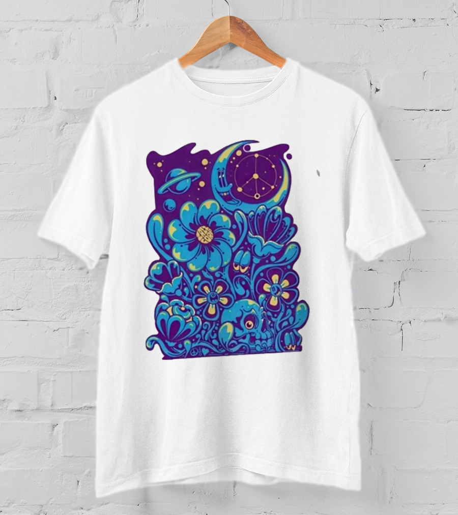 Zazz Corp White Cosmic Floral Planets Constellation T-Shirt