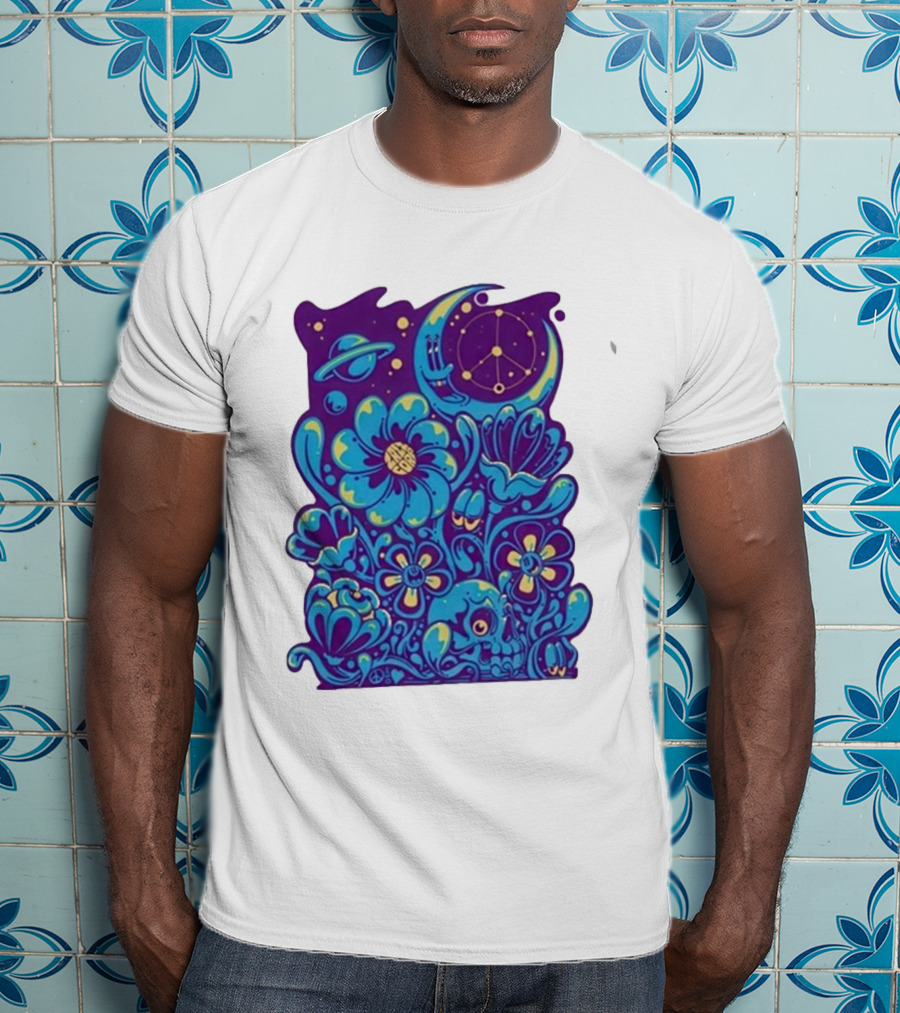 Zazz Corp White Cosmic Floral Planets Constellation T-Shirt