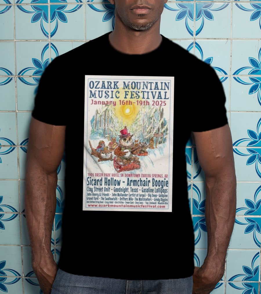 Ozark Mountain Music Festival January 16-19 2025 Eureka Springs AR Featuring Sicard Hollow And Armchair Boogie T-Shirt