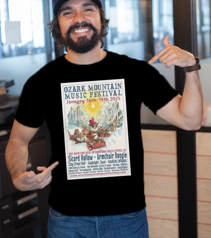 Ozark Mountain Music Festival January 16-19 2025 Eureka Springs AR Featuring Sicard Hollow And Armchair Boogie T-Shirt