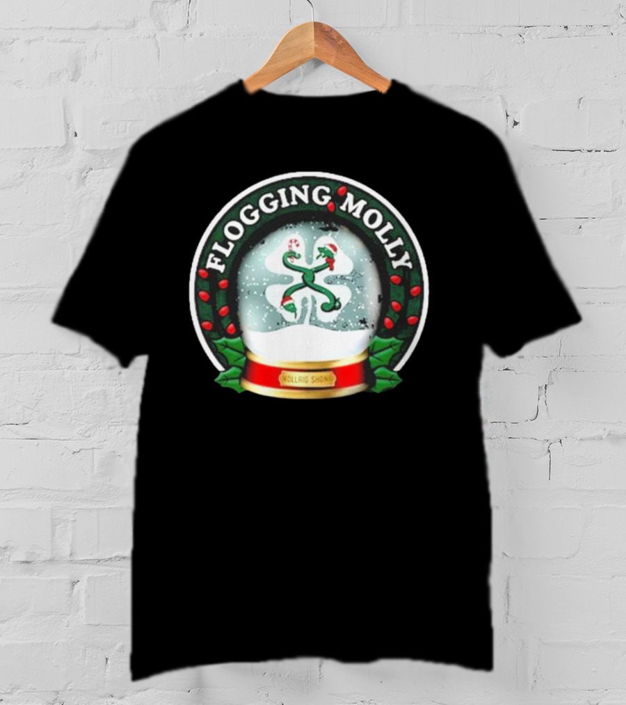 Flogging Molly Nollaig Shona Snow Globe With Holly Red Green White T-Shirt