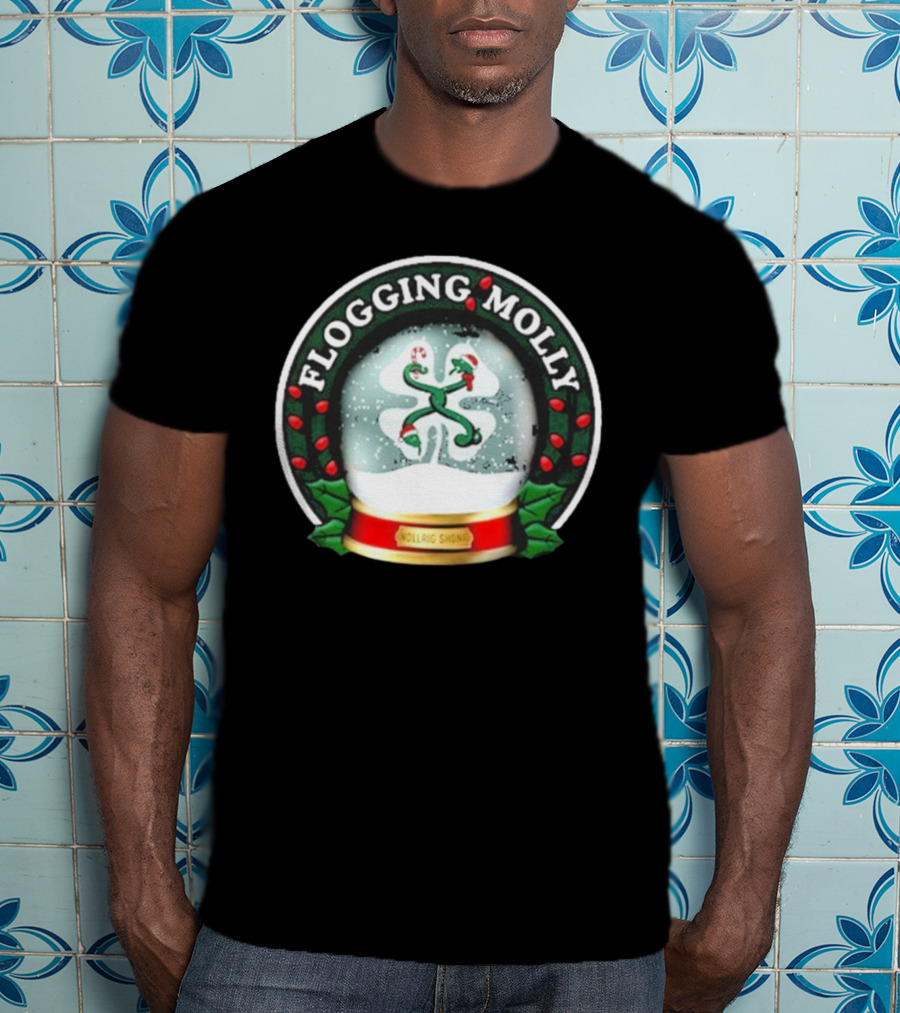 Flogging Molly Nollaig Shona Snow Globe With Holly Red Green White T-Shirt