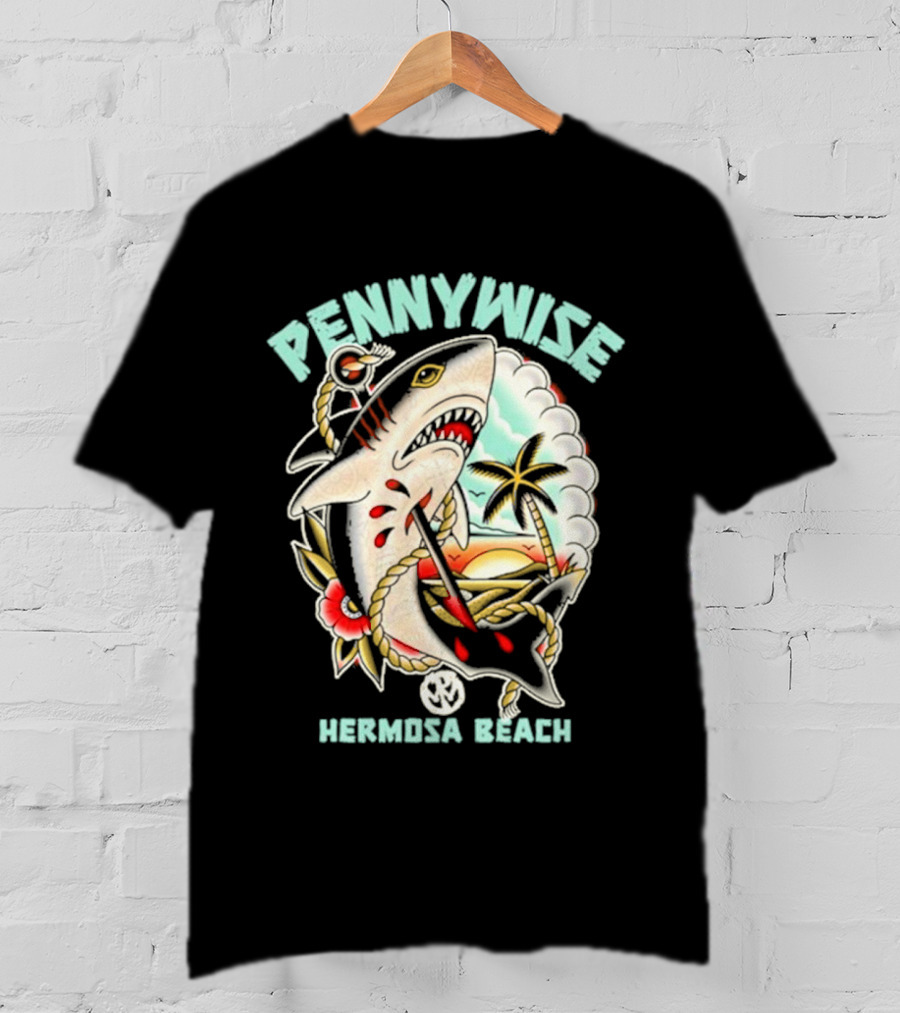 Pennywise Shark Hermosa Beach Sunset Palm Tattoo T-Shirt
