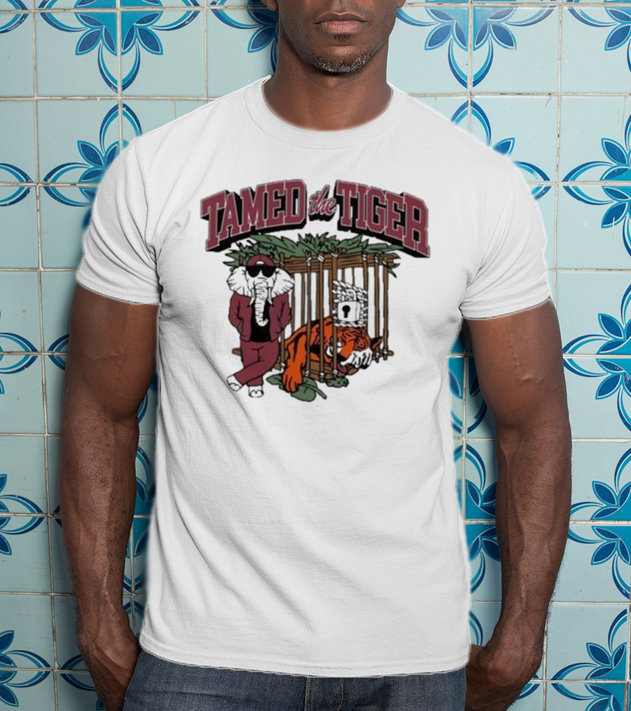 Tamed The Tiger Alabama Football Rivalry Elephant And Caged Tiger T-Shirt