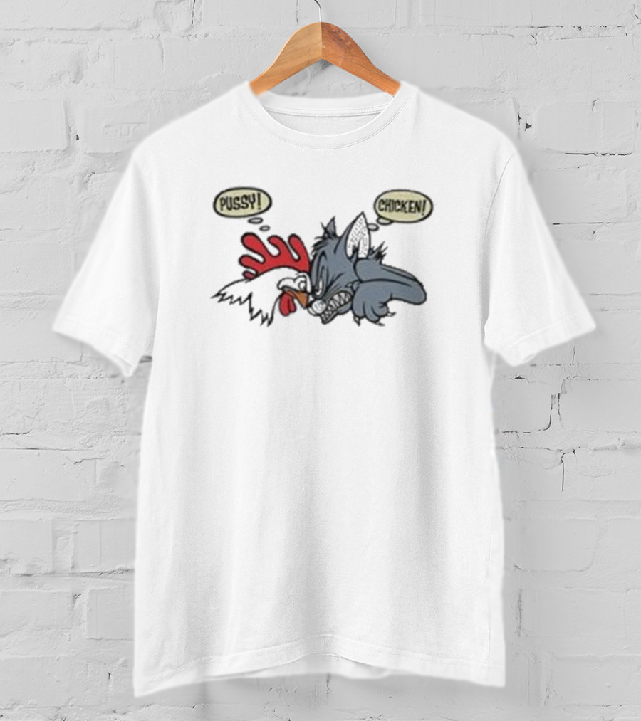 No Fear Pussy Chicken 1993 Rooster Cat Confrontation T-Shirt