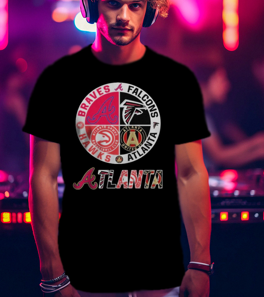 Atlanta Braves Falcons Hawks United FC Logos T-Shirt