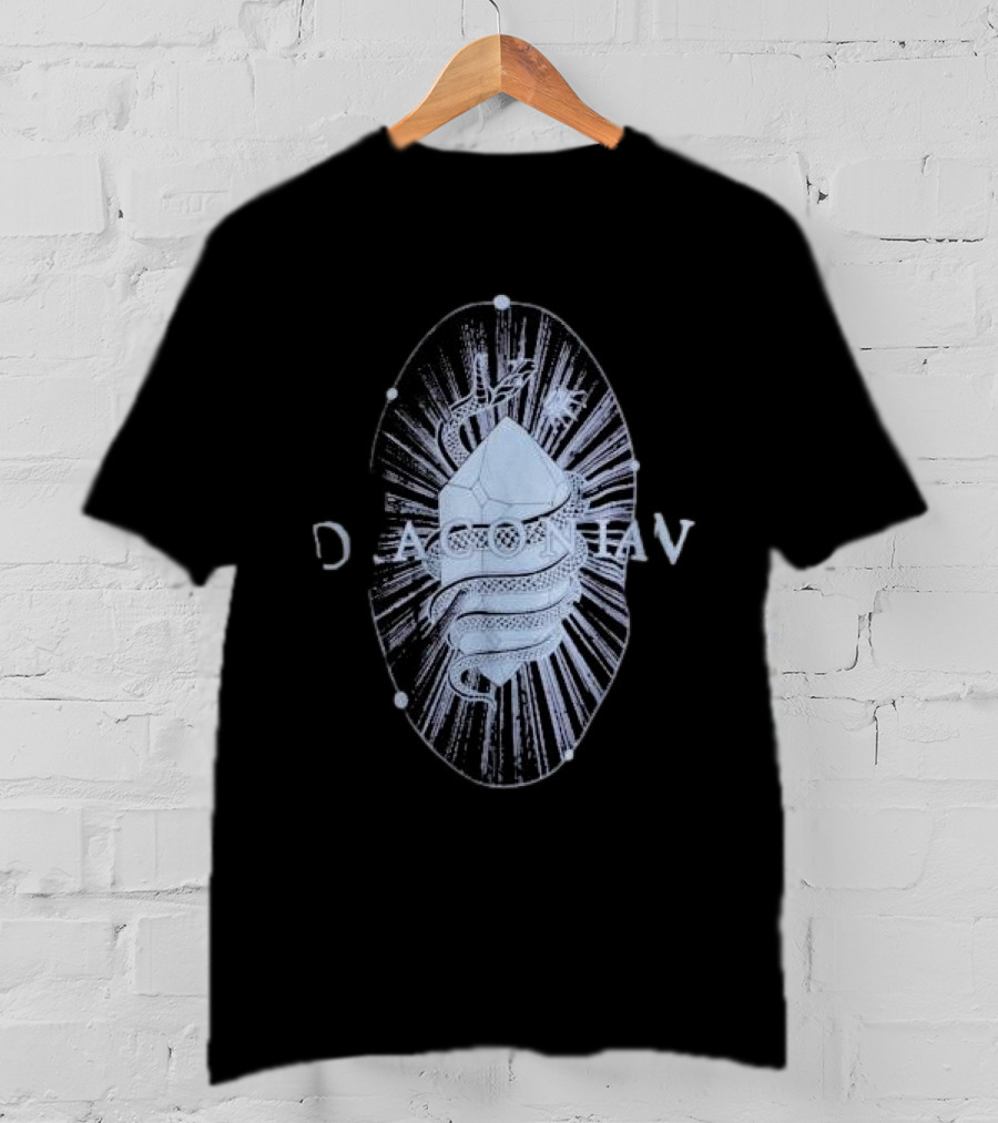 Draconian Snake Emerging From Geometric Shield With Radiant Energy T-Shirt