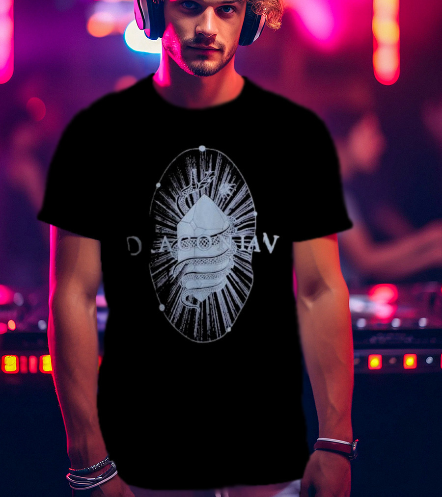 Draconian Snake Emerging From Geometric Shield With Radiant Energy T-Shirt