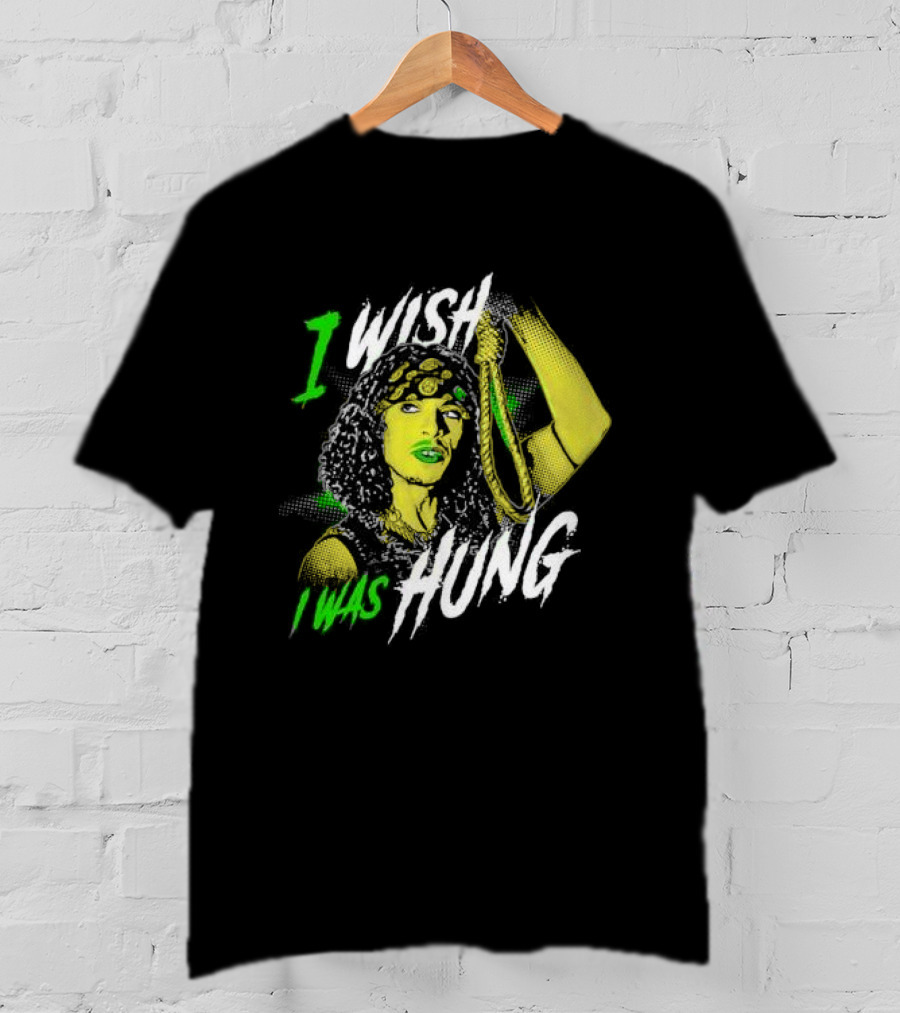I Wish I Was Hung Retro Pop Art Style Green-Tinted Figure Holding Rope T-Shirt