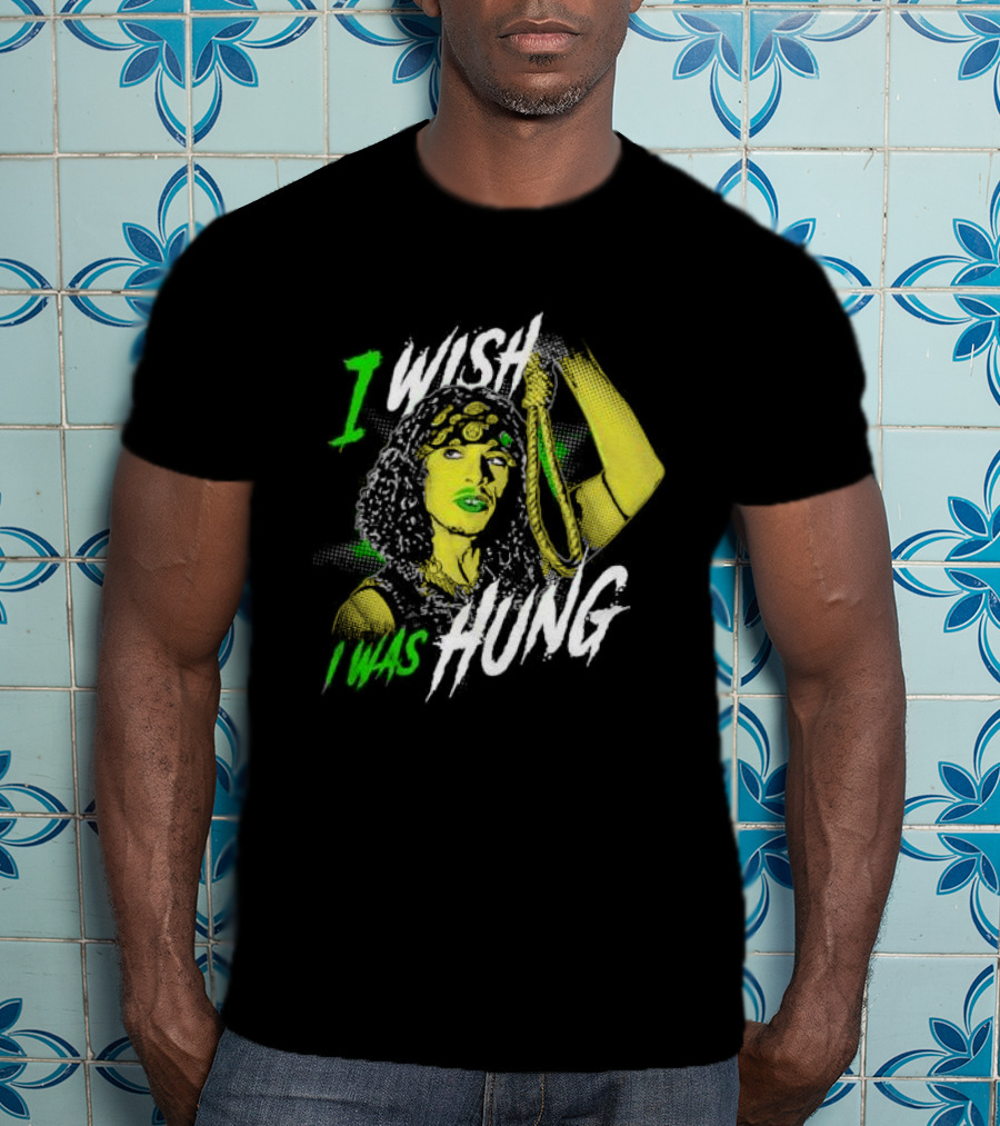 I Wish I Was Hung Retro Pop Art Style Green-Tinted Figure Holding Rope T-Shirt
