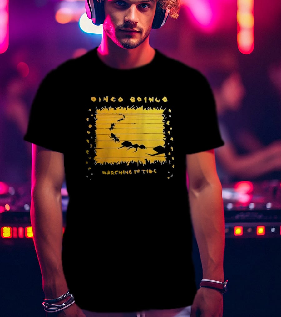 Oingo Boingo Marching In Time Ants On Yellow Stripe T-Shirt