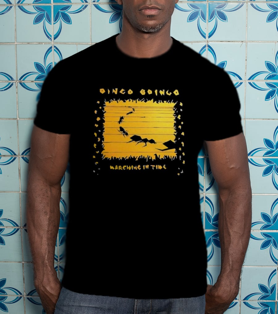 Oingo Boingo Marching In Time Ants On Yellow Stripe T-Shirt