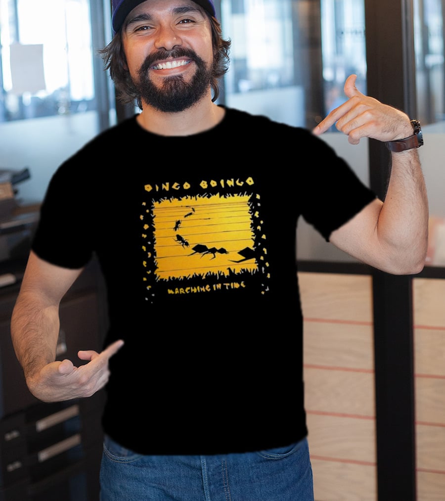 Oingo Boingo Marching In Time Ants On Yellow Stripe T-Shirt