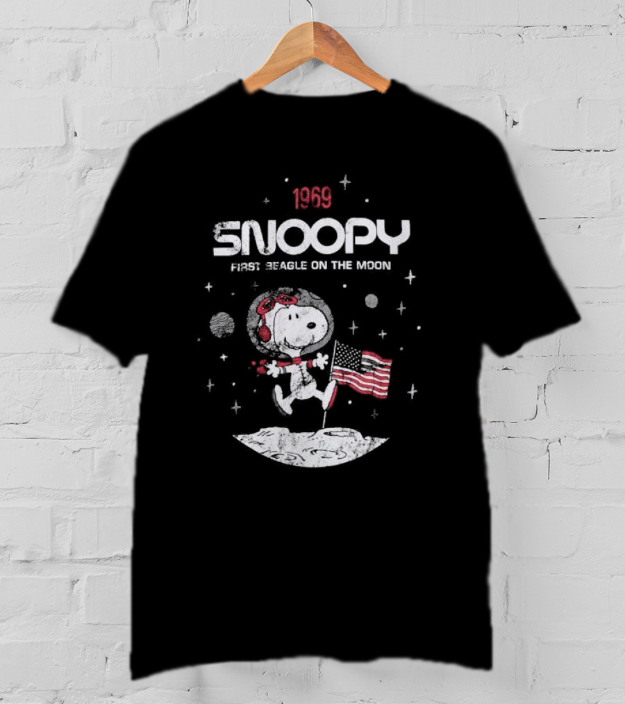 1969 Snoopy First Beagle On The Moon With Flag T-Shirt