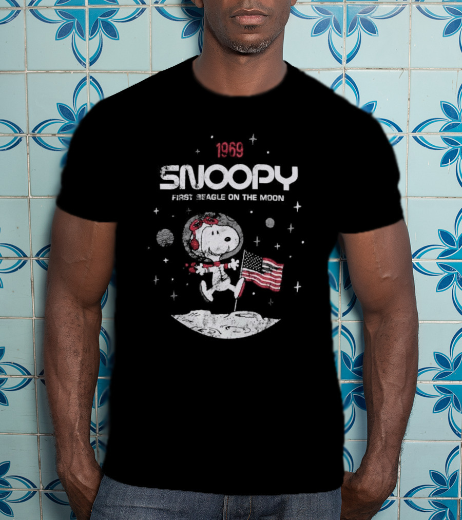 1969 Snoopy First Beagle On The Moon With Flag T-Shirt