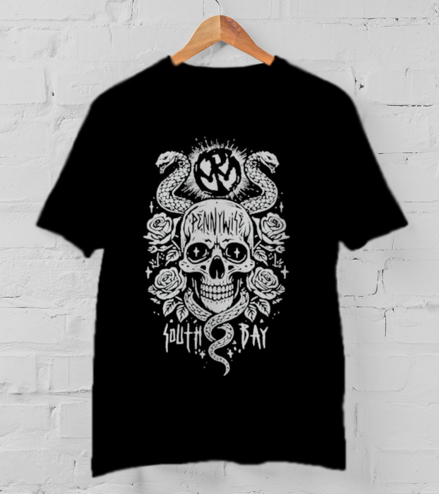 Pennywise South Bay Skull Snake Roses Artwork T-Shirt