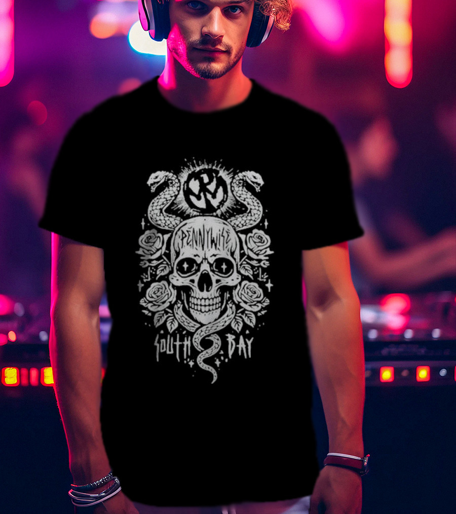 Pennywise South Bay Skull Snake Roses Artwork T-Shirt