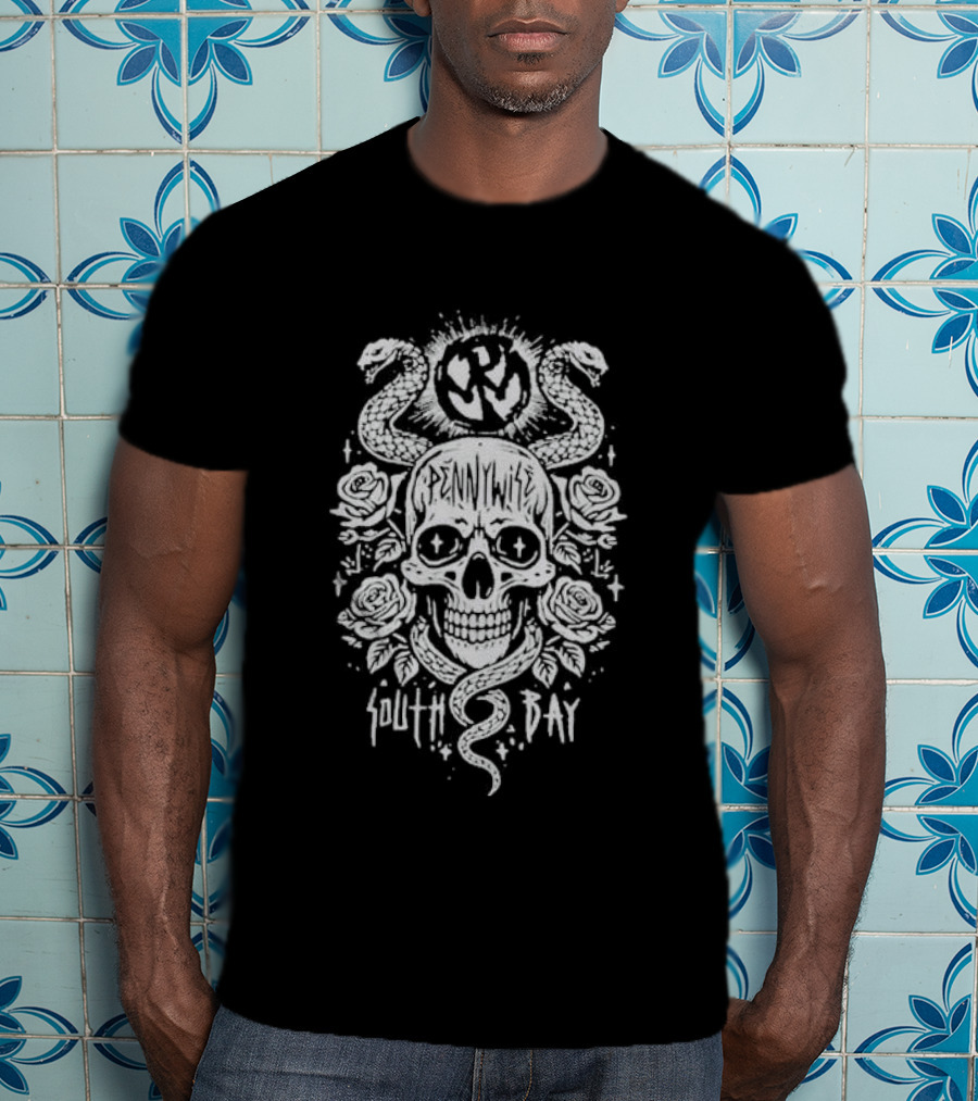 Pennywise South Bay Skull Snake Roses Artwork T-Shirt