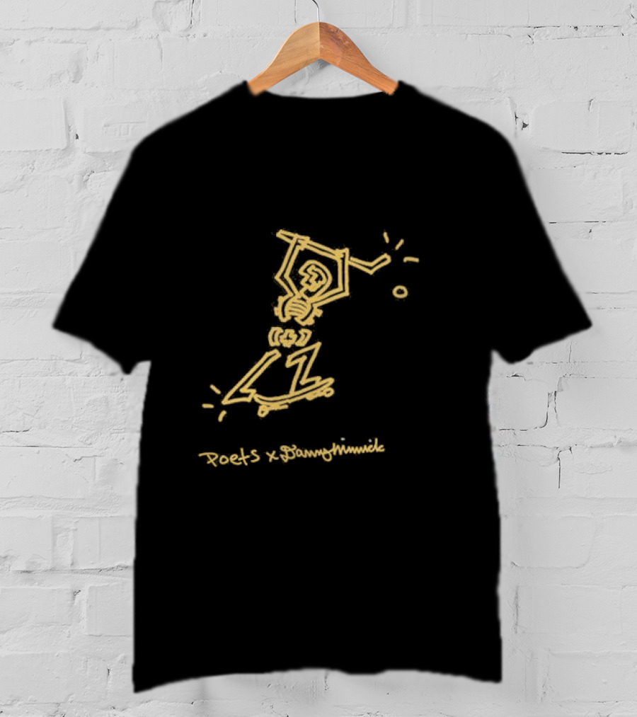 Poets X Danny Minnick Skateboard Skeleton Gold Print T-Shirt