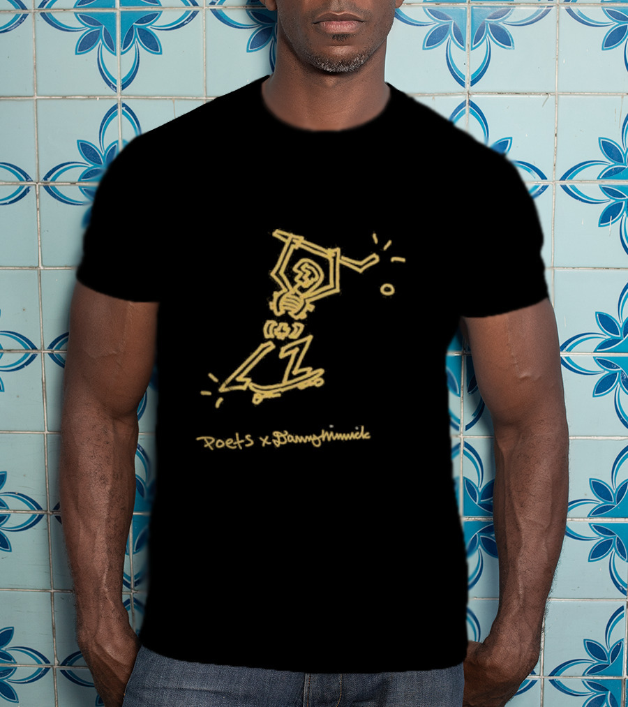 Poets X Danny Minnick Skateboard Skeleton Gold Print T-Shirt
