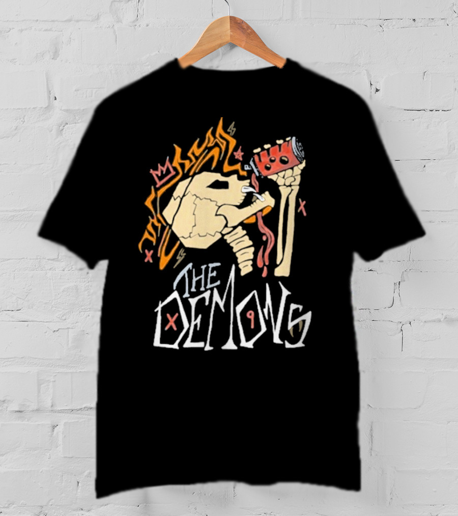 The Demons Skull Crown Flames And Drink T-Shirt