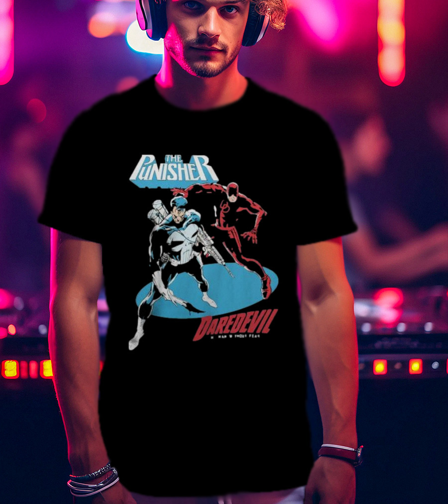 The Punisher Versus Daredevil The Man Without Fear Showdown Iconic Comic Heroes T-Shirt