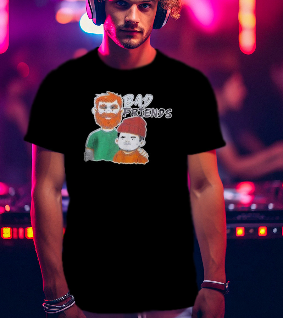 Bad Friends Cartoon Characters With Beard And Beanie T-Shirt