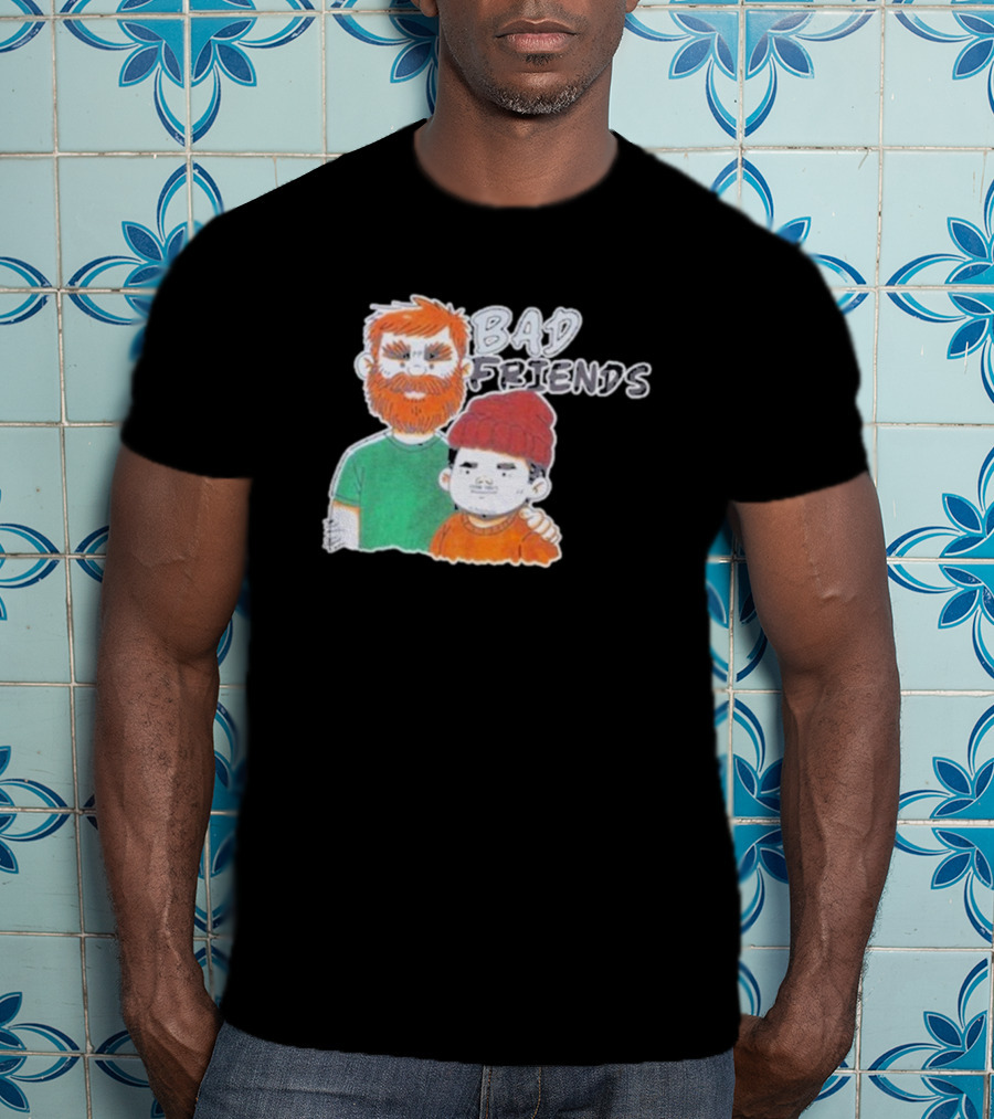 Bad Friends Cartoon Characters With Beard And Beanie T-Shirt