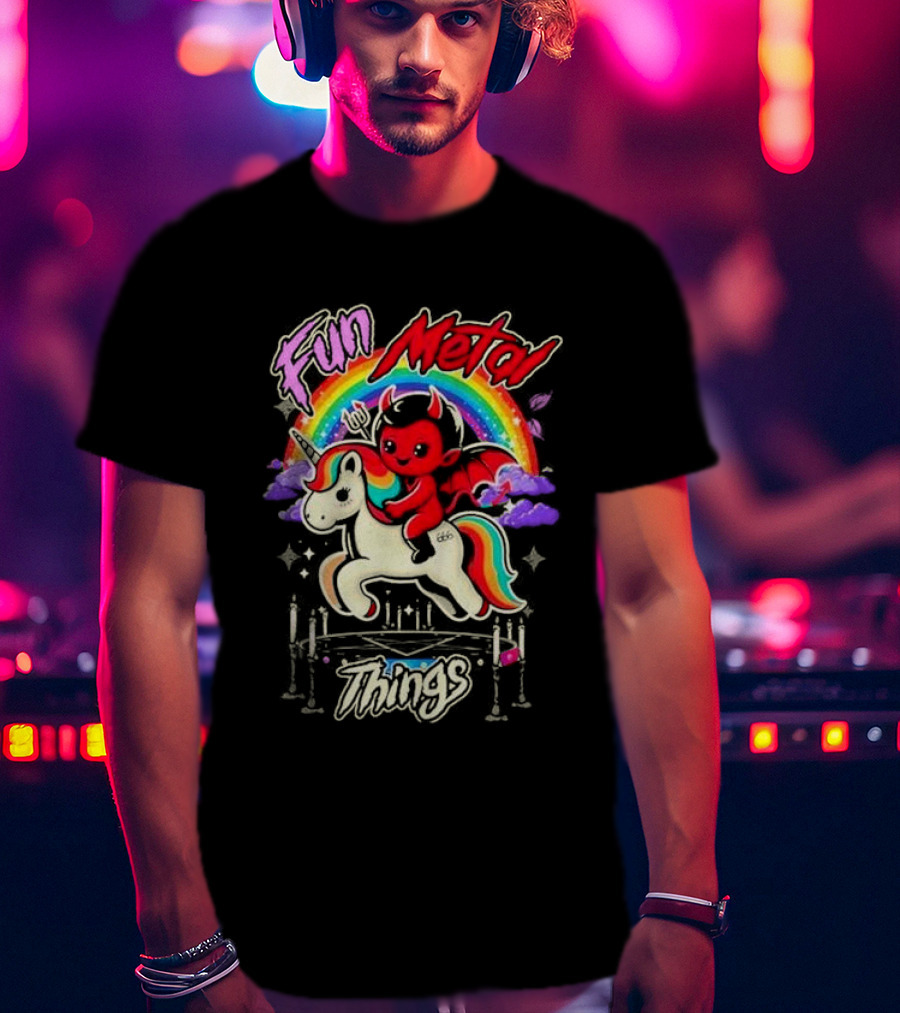 Fun Metal Things Devil Unicorn Rainbow Adventure T-Shirt