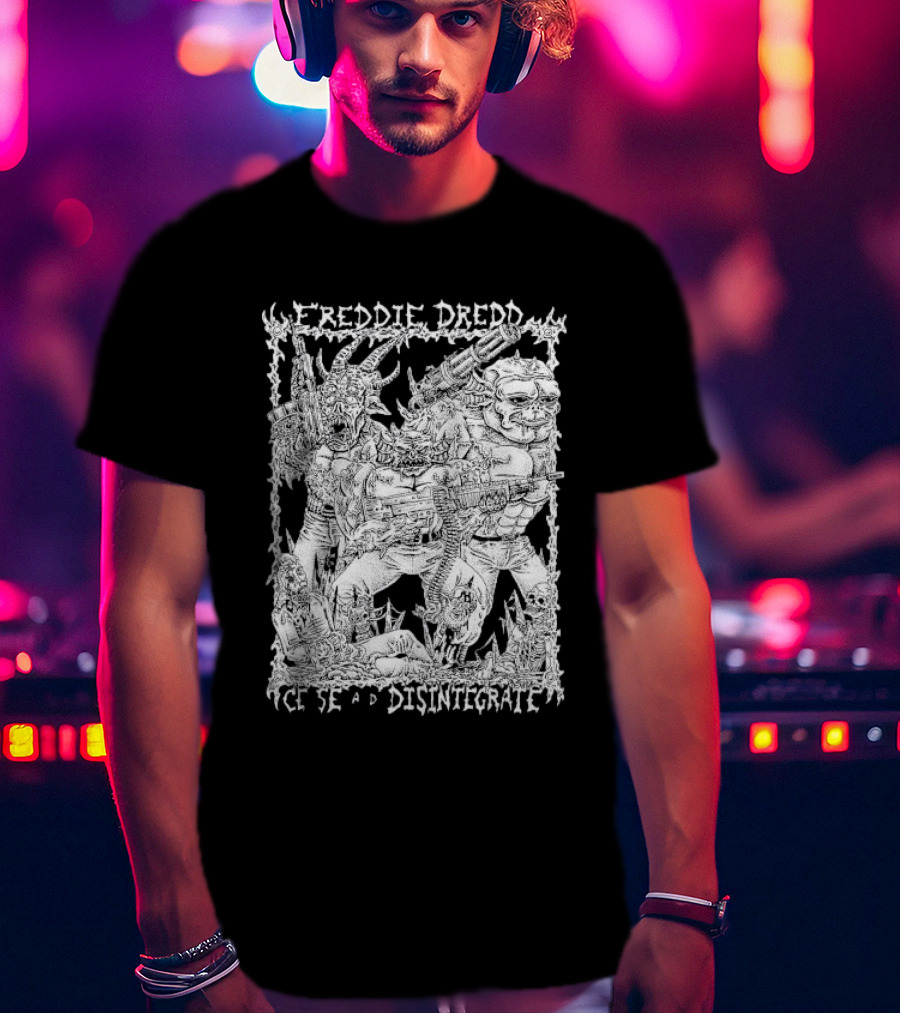 Freddie Dredd Cease And Disintegrate Demon Soldiers Combat Scene T-Shirt