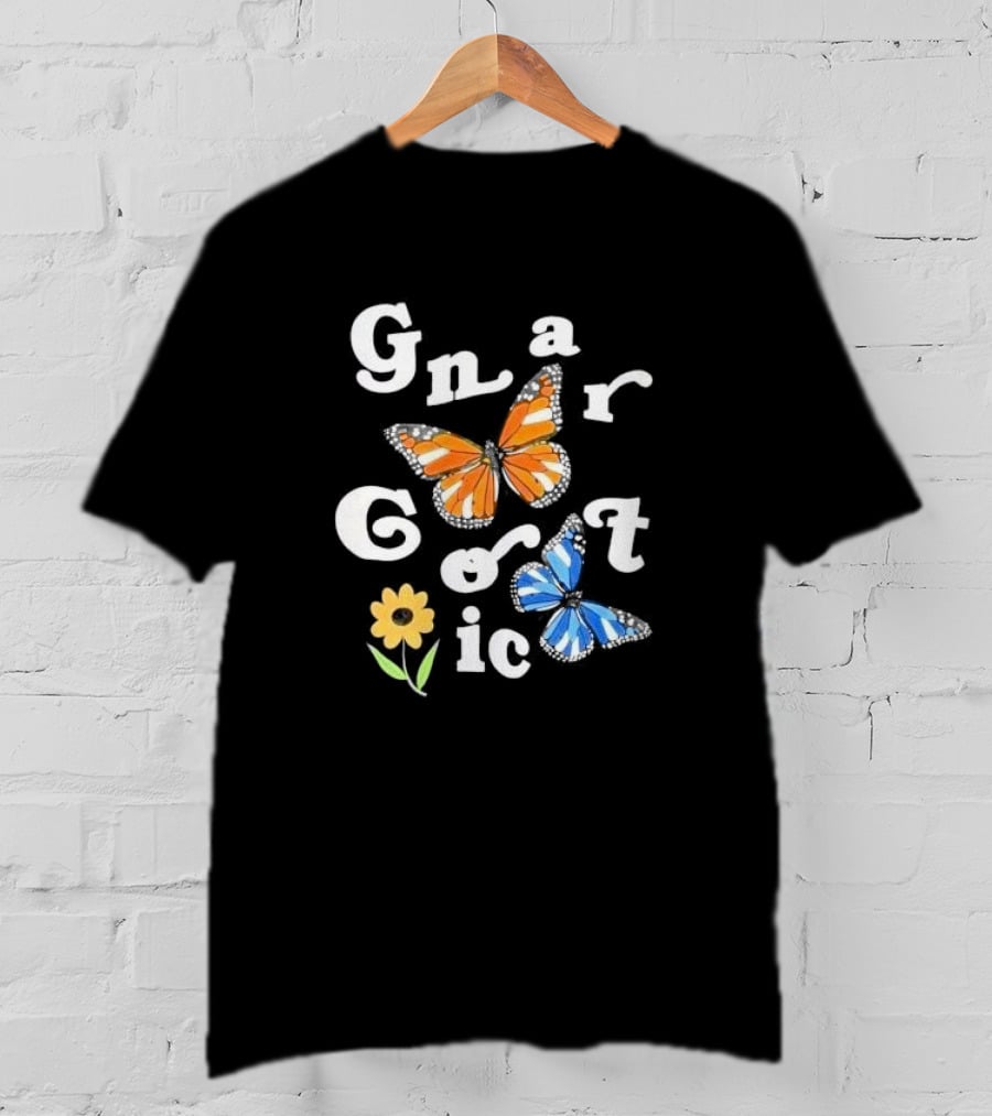 Gnarcotic Orange Blue Butterflies Flower T-Shirt