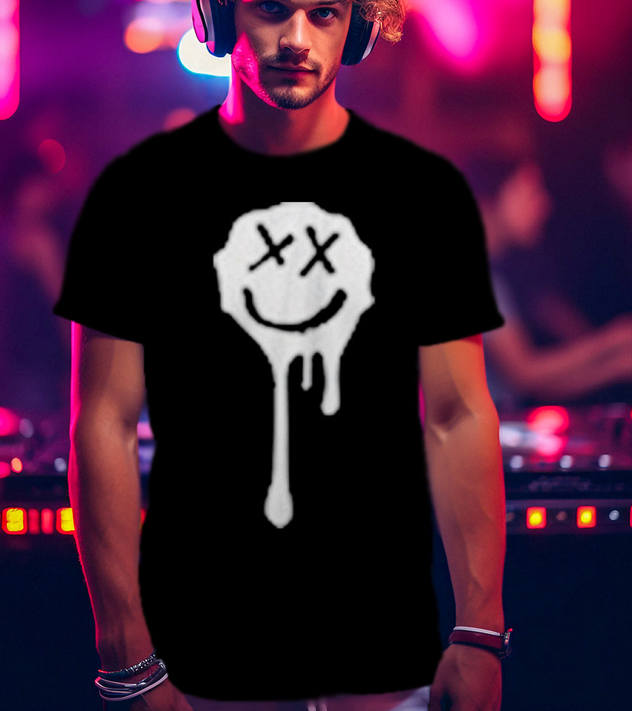 Olive Drip Smiley Face With Nirvana T-Shirt