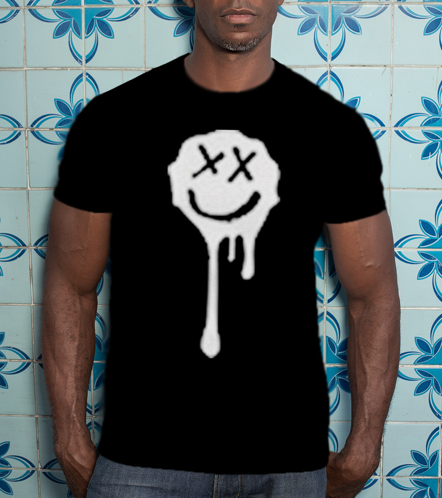 Olive Drip Smiley Face With Nirvana T-Shirt