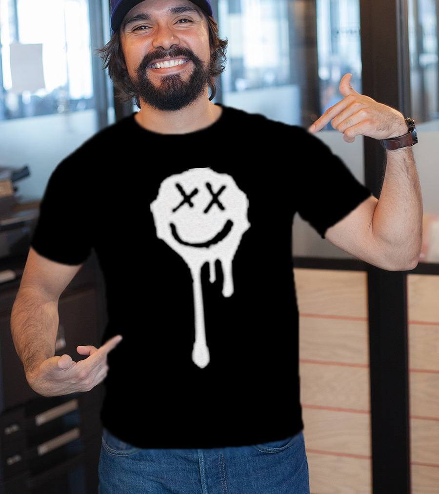 Olive Drip Smiley Face With Nirvana T-Shirt