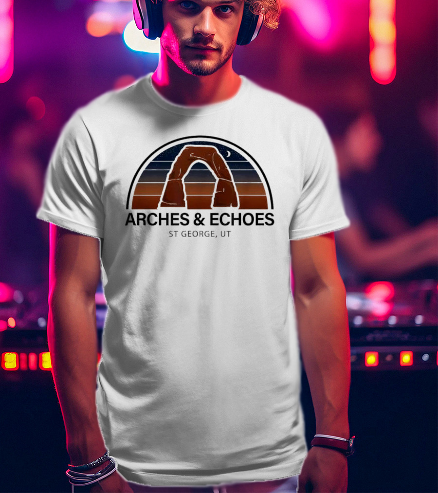 Arches Echoes St George Utah Red Rock Night Sky Moon T-Shirt