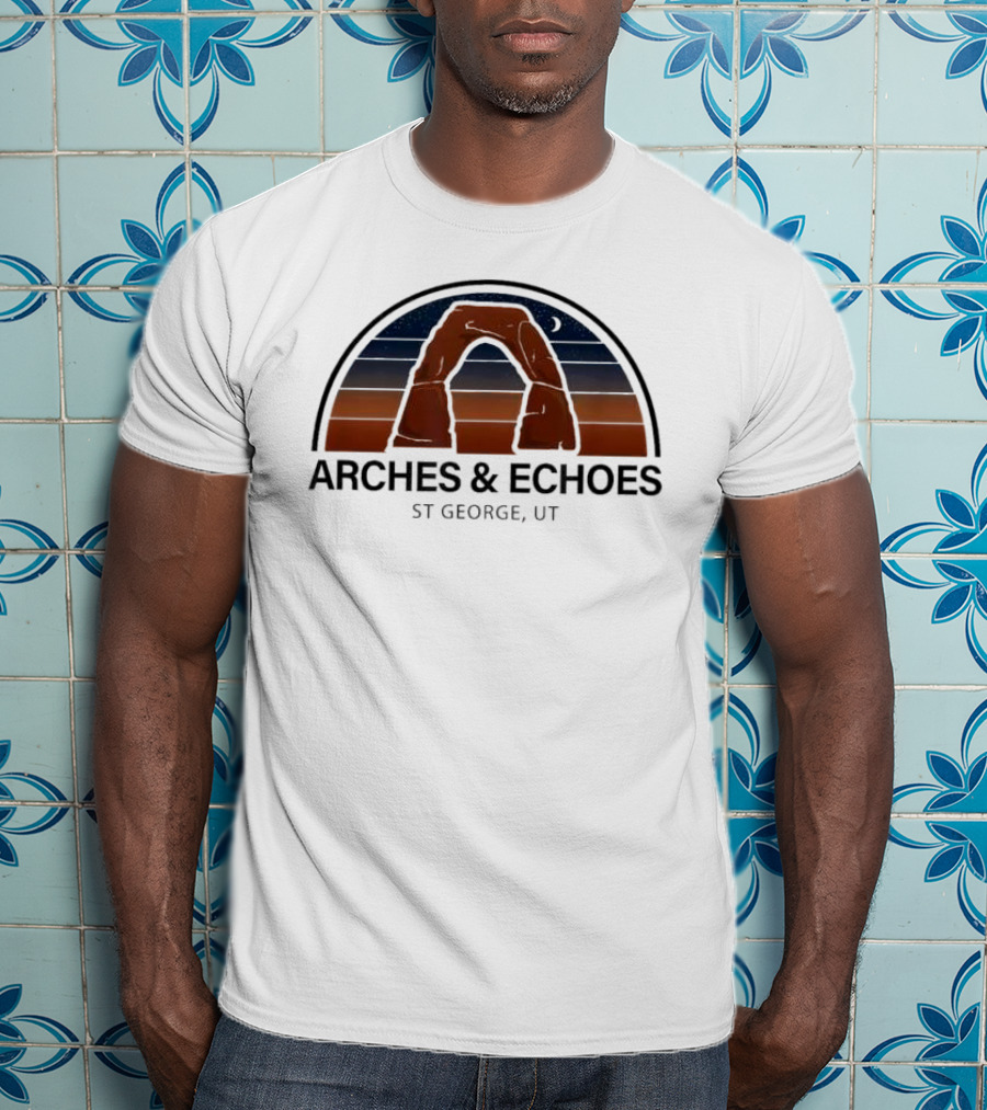 Arches Echoes St George Utah Red Rock Night Sky Moon T-Shirt