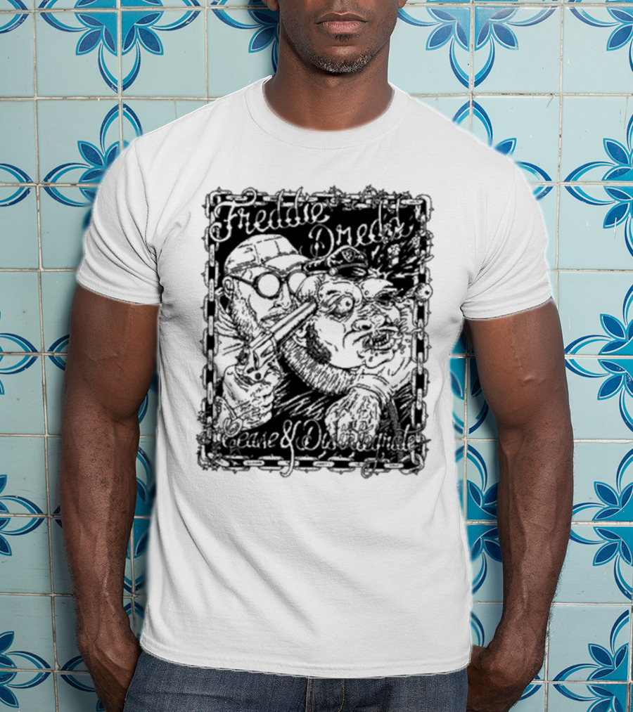 Freddie Dredd Cease And Disintegrate Chain Border Gun T-Shirt