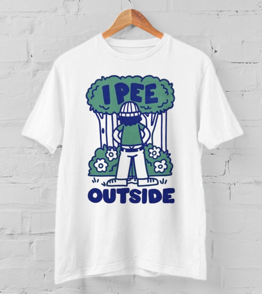 I Pee Outside Camper Cartoon In Forest Surrounded By Trees And Flowers T-Shirt