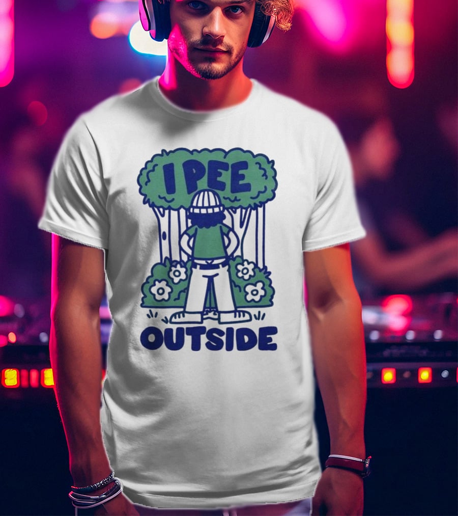 I Pee Outside Camper Cartoon In Forest Surrounded By Trees And Flowers T-Shirt