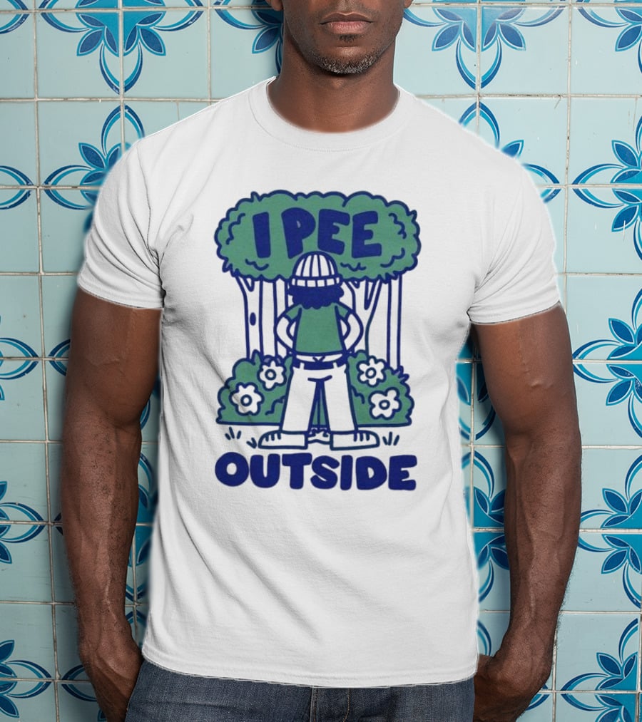 I Pee Outside Camper Cartoon In Forest Surrounded By Trees And Flowers T-Shirt