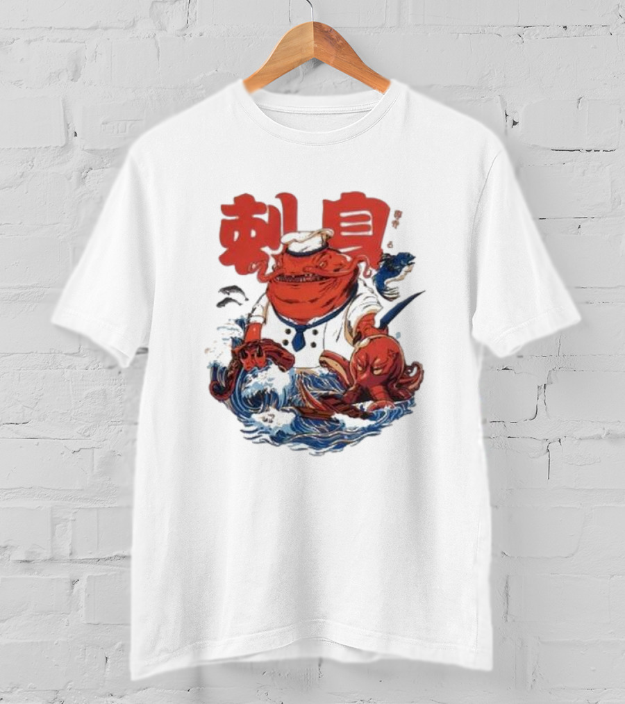 Kench Master Chef Sashimi Cook-Off With Octopus And Japanese Text T-Shirt