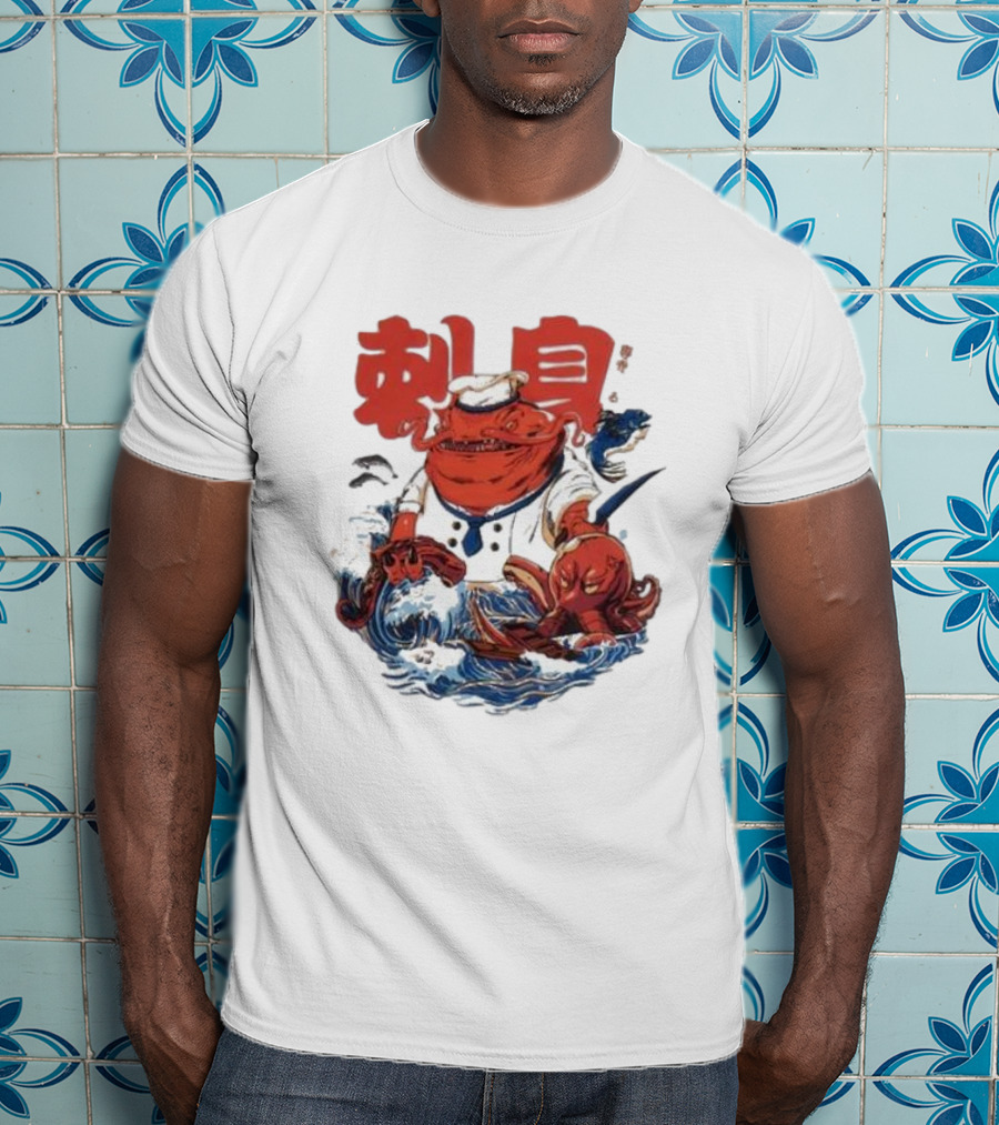 Kench Master Chef Sashimi Cook-Off With Octopus And Japanese Text T-Shirt