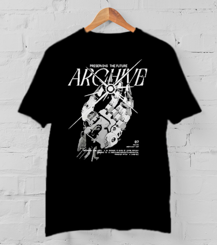 Preserving The Future Archive Mechanical Hand 07 Analog Memory Backup System T-Shirt