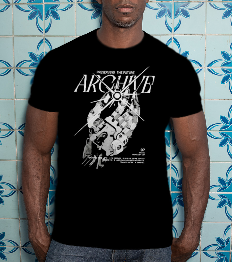 Preserving The Future Archive Mechanical Hand 07 Analog Memory Backup System T-Shirt