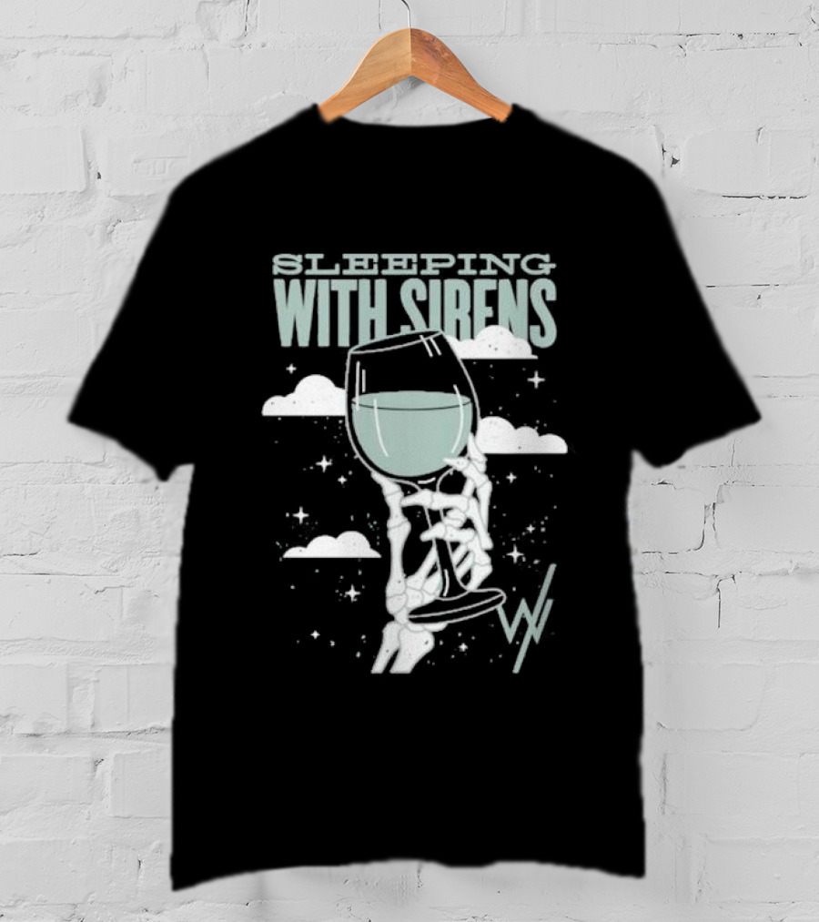 Sleeping With Sirens Skeleton Hand Wine Glass Clouds T-Shirt