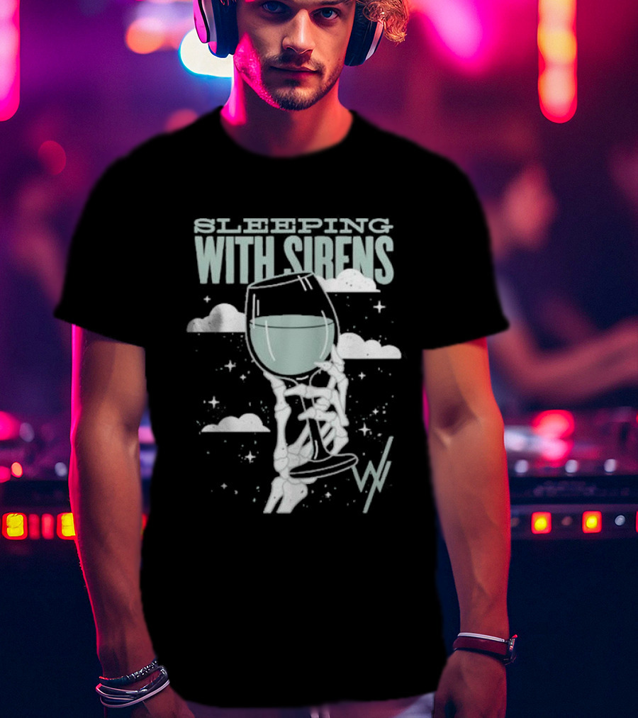 Sleeping With Sirens Skeleton Hand Wine Glass Clouds T-Shirt